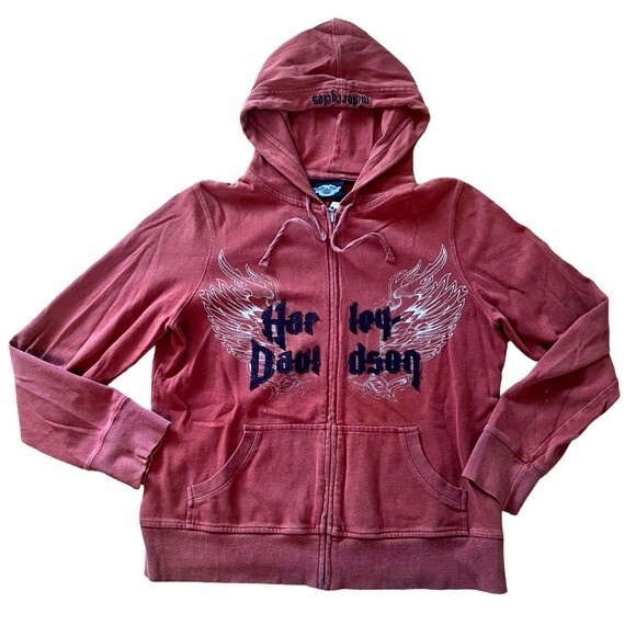 Women’s Harley Davison Full Zip Hoodie embroidery on hood. Letters sewn on front - Picture 1 of 6